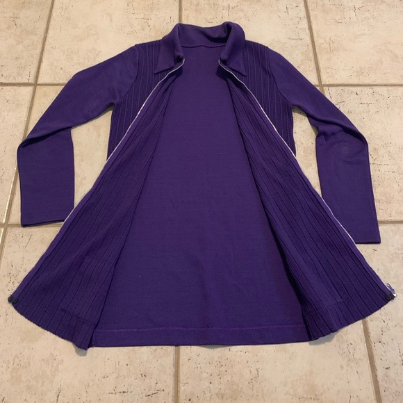 VINTAGE 60s/70s Purple Ribbed Zip-Up Tunic Sweater Dress | Full Zip Coatigan M - Picture 3 of 5